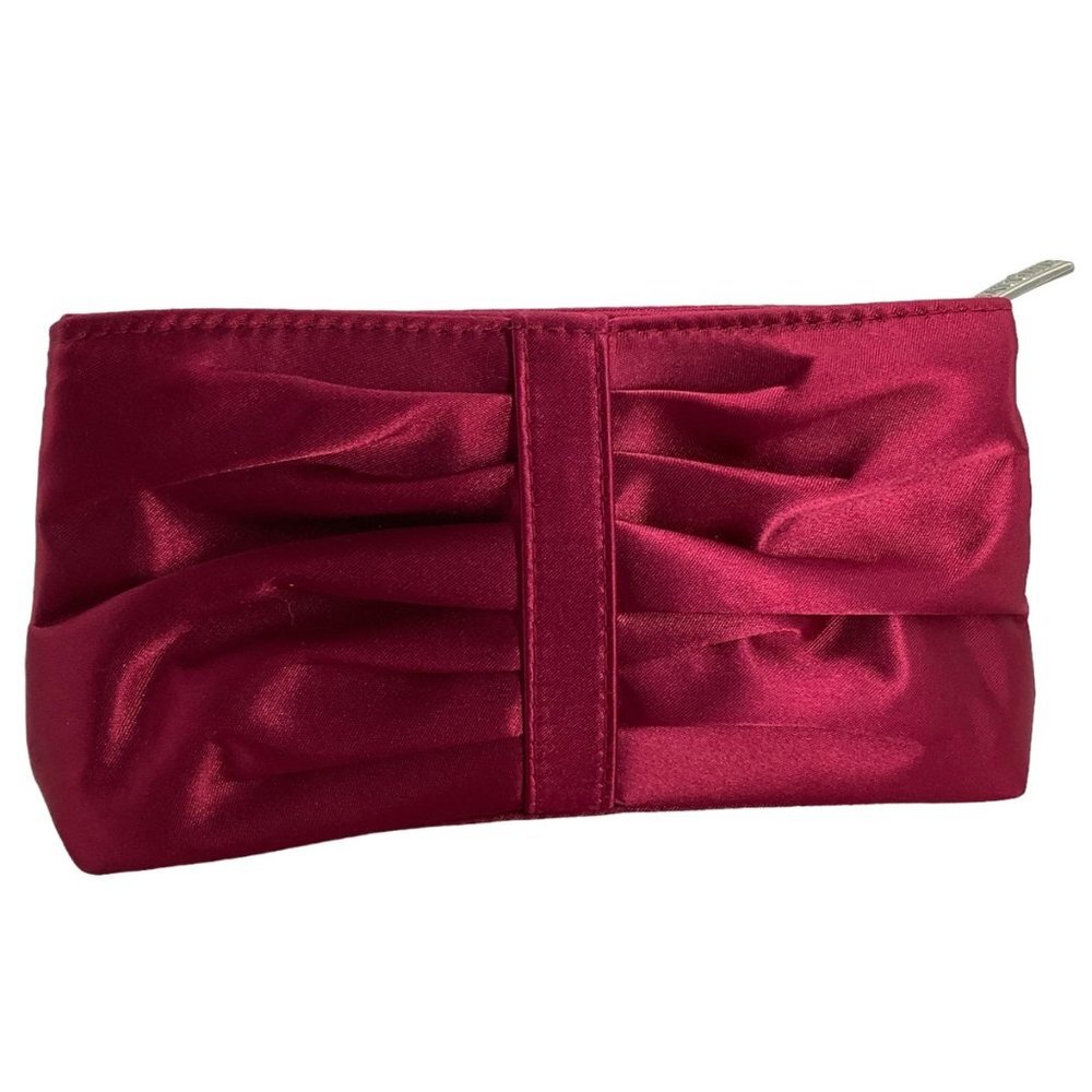 Red Satin Clutch Purse 8.5" x 4" x 1.5" Valentine's Day Lancome Ruched Front Zip